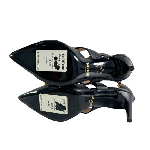 $890 MOSCHINO Milano Black Leather Logo Letter Strappy Sandals Italy 36 - 6US - Picture 9 of 12